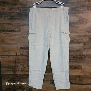 Tommy Bahama Linen Cargo Pants L Relaxed Straight Stone Beige Coastal